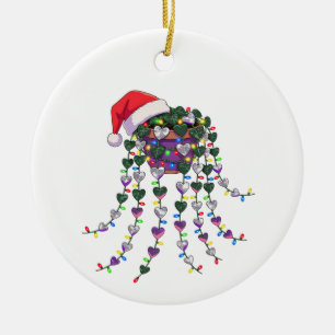 Festive Tropical Houseplant Wearing a Santa Hat Ceramic Ornament