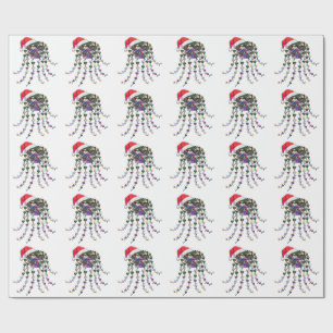 Festive Tropical Houseplant Wearing a Santa Hat   Wrapping Paper