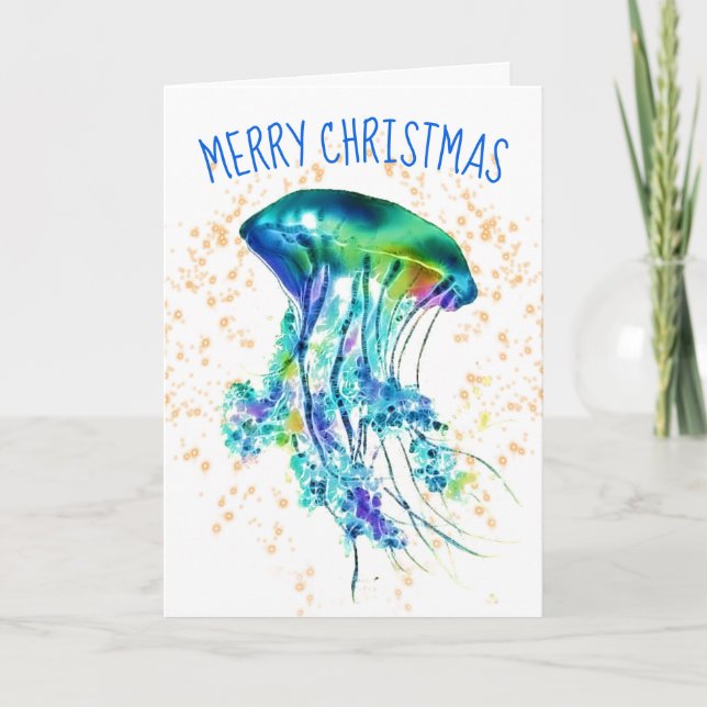 Festive Tropical Jellyfish Christmas Holiday Card (Front)