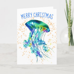 Festive Tropical Jellyfish Christmas Holiday Card
