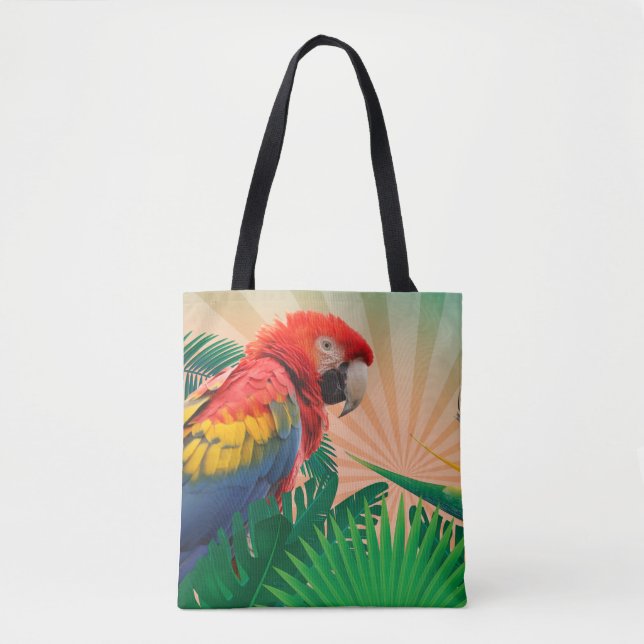 Festive Tropical Parrot Photography Print Tote Bag (Front)
