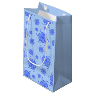 Festive Tropics Floral Monochrome Gift Bag in Blue