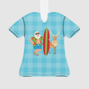 Festive Tropics Hawaiian Holiday Santa Surf Ornament