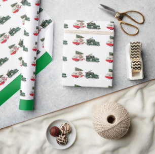 festive truck and camper Christmas red and green Wrapping Paper