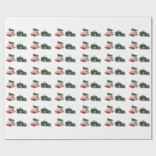 festive truck and camper Christmas red and green  Wrapping Paper