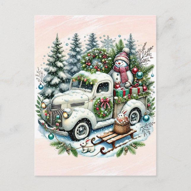 Festive Truck | Vintage Christmas Delivery Holiday Postcard (Front)