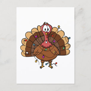 Festive Turkey with String Lights Invitation Postcard