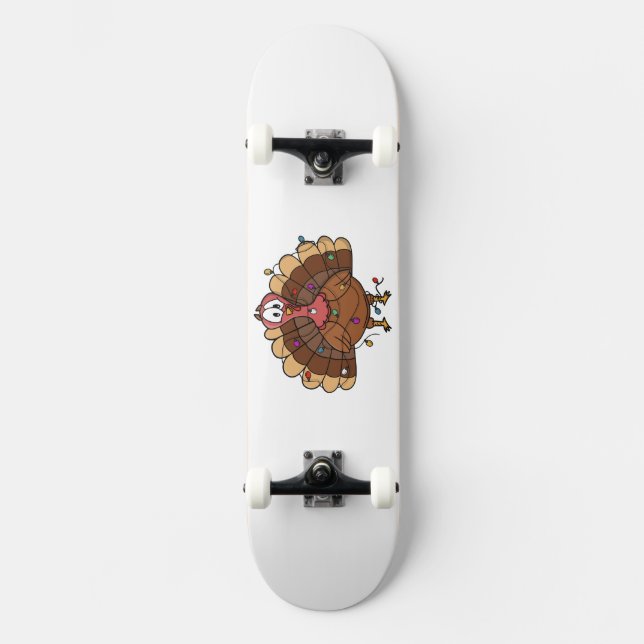 Festive Turkey with String Lights Skateboard (Front)