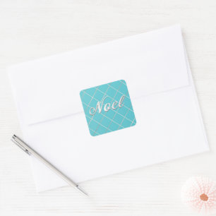 Festive Turquoise Blue & Silver 'Noel' Decorative Square Sticker