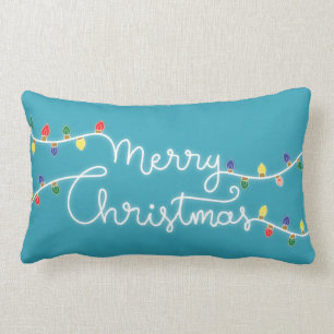 Festive Turquoise Merry Christmas Pillow