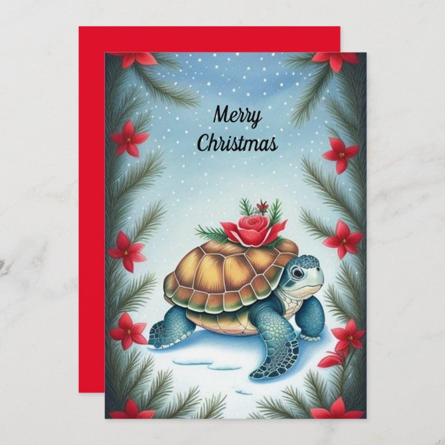 Festive Turtle Flat Holiday Card (Front/Back)