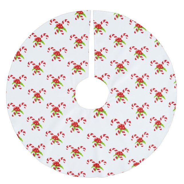 Festive Twin Candy Canes Holiday  Brushed Polyester Tree Skirt (Front)
