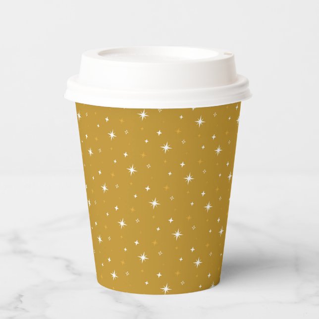 Festive Twinkling Gold Stars Paper Cups (Front)