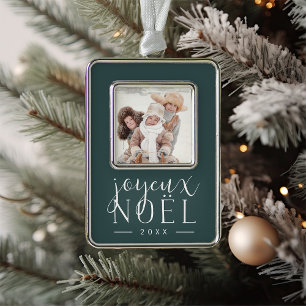 Festive Type Joyeux Noel Photo Silver Plated Framed Ornament