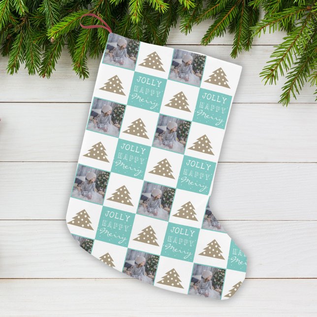 Festive Typography Christmas Tree Family Photo Small Christmas Stocking (Creator Uploaded)