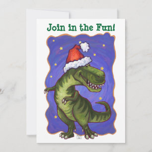 Festive Tyrannosaurus Dino Christmas Invitation
