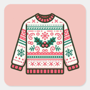 Festive Ugly Christmas Sweater Square Sticker