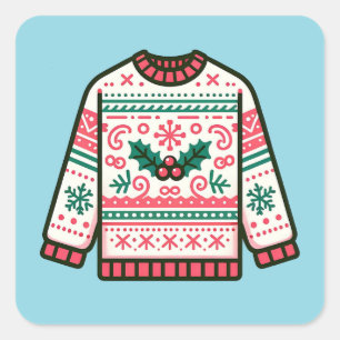 Festive Ugly Christmas Sweater Square Sticker