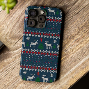 Festive Ugly Sweater Christmas Faux Knit Pattern iPhone 15 Pro Case