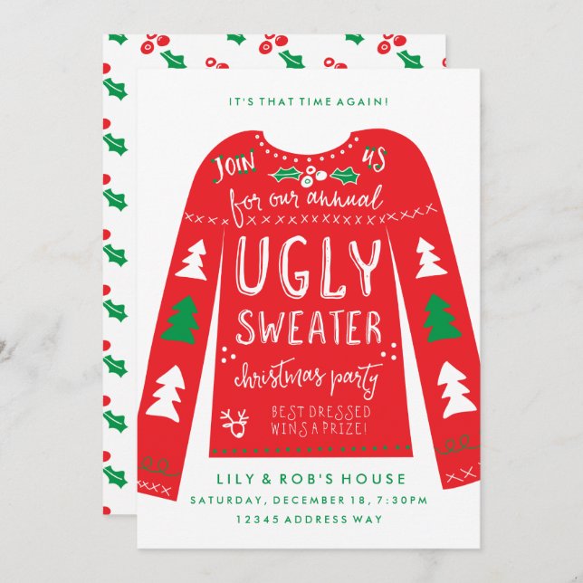 Festive Ugly Sweater Christmas Party Invitations (Front/Back)