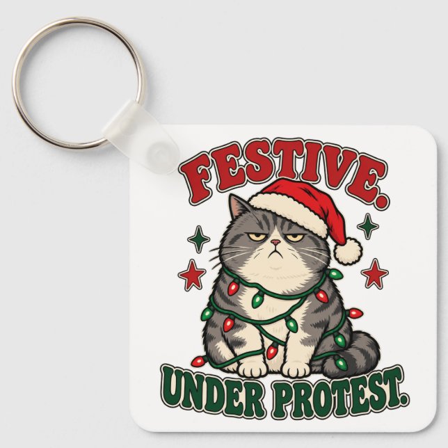 Festive Under Protest funny christmas design Key Ring (Front)