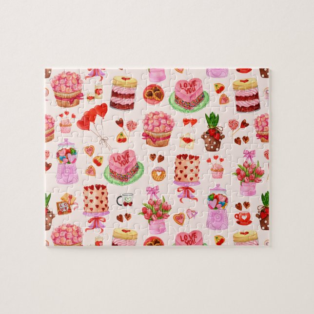Festive Valentines Day Sweets, Cakes, and Desserts Jigsaw Puzzle (Horizontal)