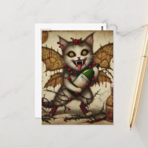 Festive Vampire Cat Christmas Postcard