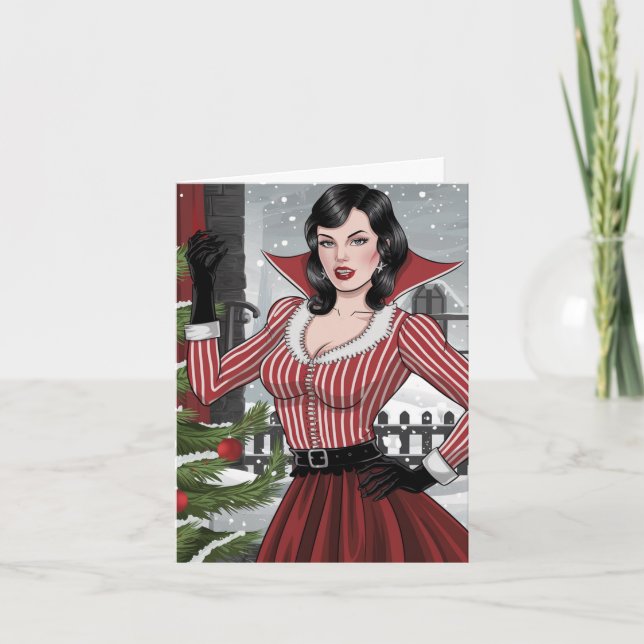 Festive Vampire Lady Christmas Card (Front)