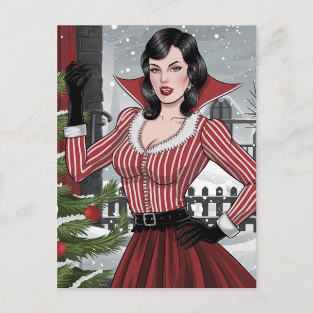 Festive Vampire Lady Christmas Postcard (Front)