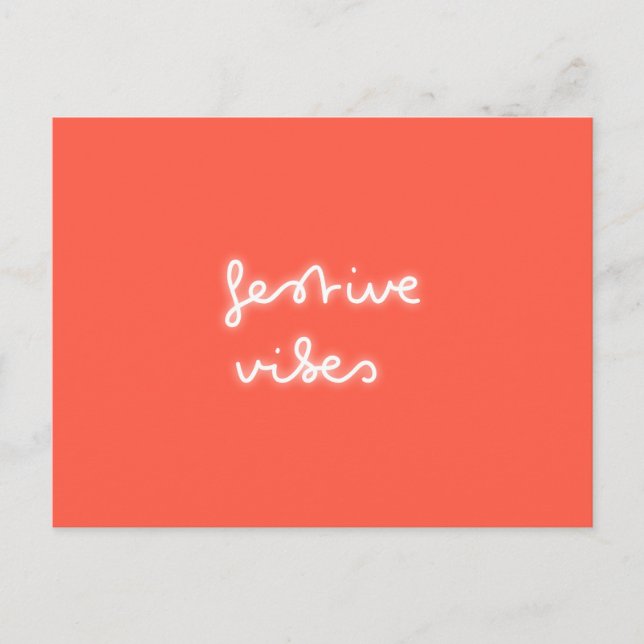 Festive Vibes | Modern Neon Light Trendy Red Xmas Postcard (Front)