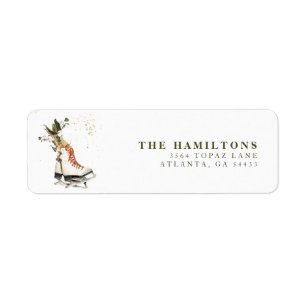 Festive Vintage Bohemian Christmas Watercolor Return Address Label