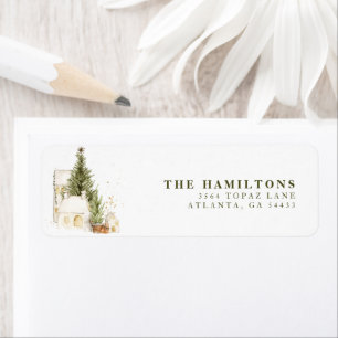 Festive Vintage Boho Family Christmas Watercolor  Return Address Label