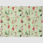 Festive Vintage Children & Christmas Greetings Tis Tissue Paper<br><div class="desc">Adorable vintage children in fancy clothes enjoying their pet kitties,  playing with toys and making merry,  embellished with holly and cheerful Christmas greetings. The background colour of this pattern is customisable (green used in preview).</div>