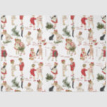 Festive Vintage Children & Christmas Greetings Tissue Paper<br><div class="desc">Adorable vintage children in fancy clothes enjoying their pet kitties,  playing with toys and making merry,  embellished with holly and cheerful Christmas greetings. The background colour of this pattern is customisable (white used in preview).</div>