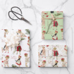 Festive Vintage Children & Christmas Greetings Wrapping Paper Sheet<br><div class="desc">Adorable vintage children in fancy clothes enjoying their pet kitties,  playing with toys and making merry,  embellished with holly and cheerful Christmas greetings with solid colour and damask backgrounds.</div>
