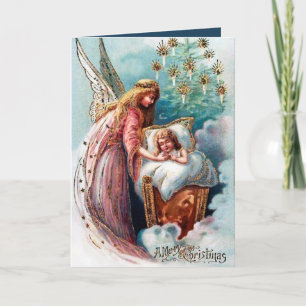 festive vintage Christmas Angel  Holiday Card