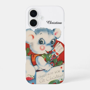 Festive Vintage Christmas bear add name iPhone 16 Case