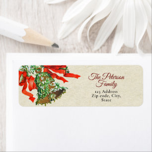 Festive Vintage Christmas Bell Bow Mistletoe Return Address Label