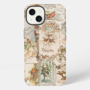 Festive Vintage Christmas Bird and Flower Ephemera iPhone 13 Case