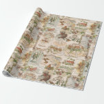 Festive Vintage Christmas Bird and Flower Ephemera Wrapping Paper<br><div class="desc">Festive and unique seamless collage featuring vintage Christmas ephemera,  including holly,  ivy and red-breasted robins with bicycle,  lanterns and ornate Christmas greetings on warm ecru background. Each graphic element is from a restored die-cut antique Victorian Christmas card.</div>