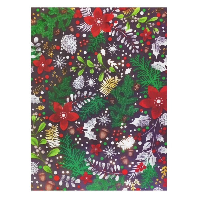 Festive Vintage Christmas Botanical Forest  Tablecloth (Front)