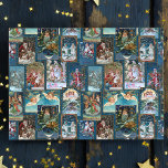 Festive Vintage Christmas Card Collage-Blue BG Tissue Paper<br><div class="desc">Festive and colourful holiday collage featuring vintage Christmas cards from the Victorian era including Santa,  angels,  stars,  seasonal flowers and cheery greetings on dark blue background with gold star pattern overlay.</div>