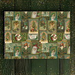 Festive Vintage Christmas Card Collage-Green BG Tissue Paper<br><div class="desc">Festive and colourful holiday collage featuring vintage Christmas cards from the Victorian era including Santa,  angels,  stars,  seasonal flowers and cheery greetings on deep olive green background with gold sparkles.</div>