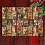 Festive Vintage Christmas Card Collage-Red BG Tissue Paper<br><div class="desc">Festive and colourful holiday collage featuring vintage Christmas cards from the Victorian era including Santa,  angels,  stars,  seasonal flowers and cheery greetings on deep ruby red background with gold damask overlay pattern.</div>