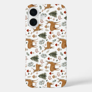 Festive Vintage Christmas Deer Woodland Pattern  iPhone 16 Case