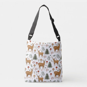 Festive Vintage Christmas Deer Woodland Pattern Crossbody Bag