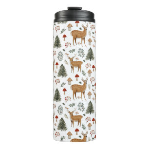 Festive Vintage Christmas Deer Woodland Pattern Thermal Tumbler