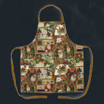 Festive Vintage Christmas Ephemera Collage-Gold Apron<br><div class="desc">Fun,  festive,  colourful and intricate holiday pattern featuring jolly old world Christmas ephemera from Victorian-era greeting cards,  including Santas in ornate frames,  holly,  mistletoe,  sleds,  winter scenes,  happy children and Merry Christmas greetings on gold background.</div>