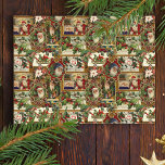 Festive Vintage Christmas Ephemera Collage-Gold Tissue Paper<br><div class="desc">Fun,  festive,  colourful and intricate holiday pattern featuring jolly old world Christmas ephemera from Victorian-era greeting cards,  including Santas in ornate frames,  holly,  mistletoe,  sleds,  winter scenes,  happy children and Merry Christmas greetings on gold background.</div>