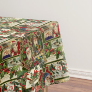 Festive Vintage Christmas Ephemera Collage-Green Tablecloth